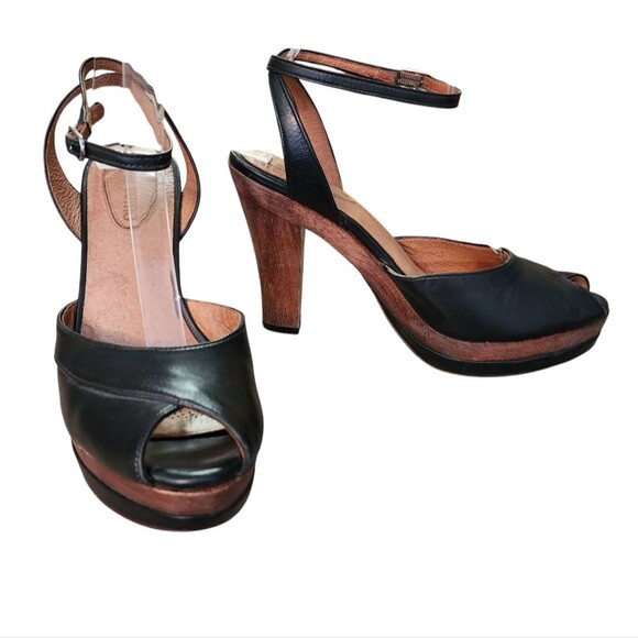 Corso Como Shoes Womens 6 Black Leather Ankle Strap Peep Toe Platform Heels - Picture 3 of 13